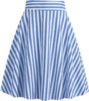 1950s Skirts for Women Vintage Striped Midi Skirt High Waist A-Line Flared Skirt Office Knee Length Stripes Skirts