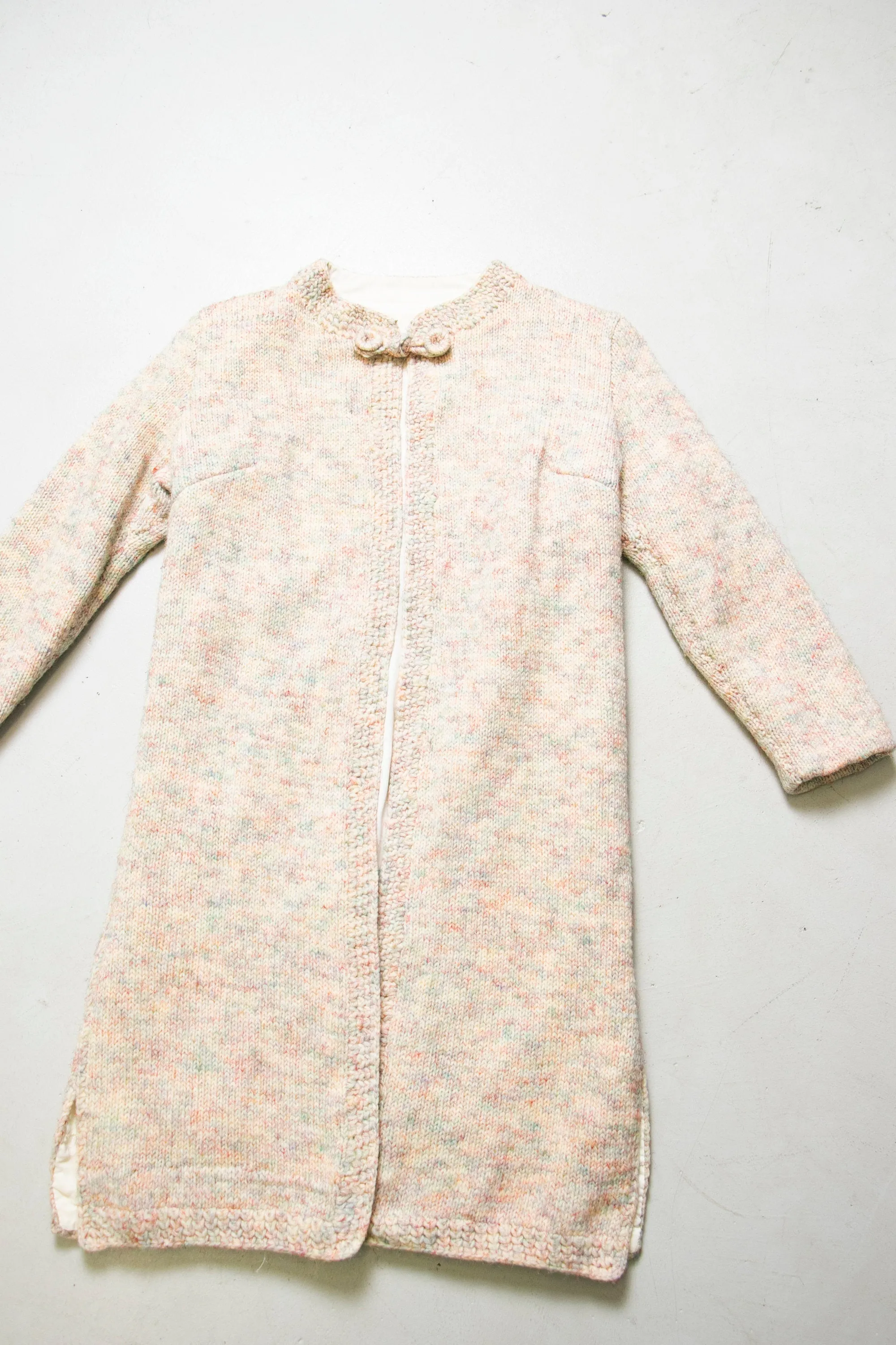 1960s Sweater Coat Beige Wool Knit Jacket M / S