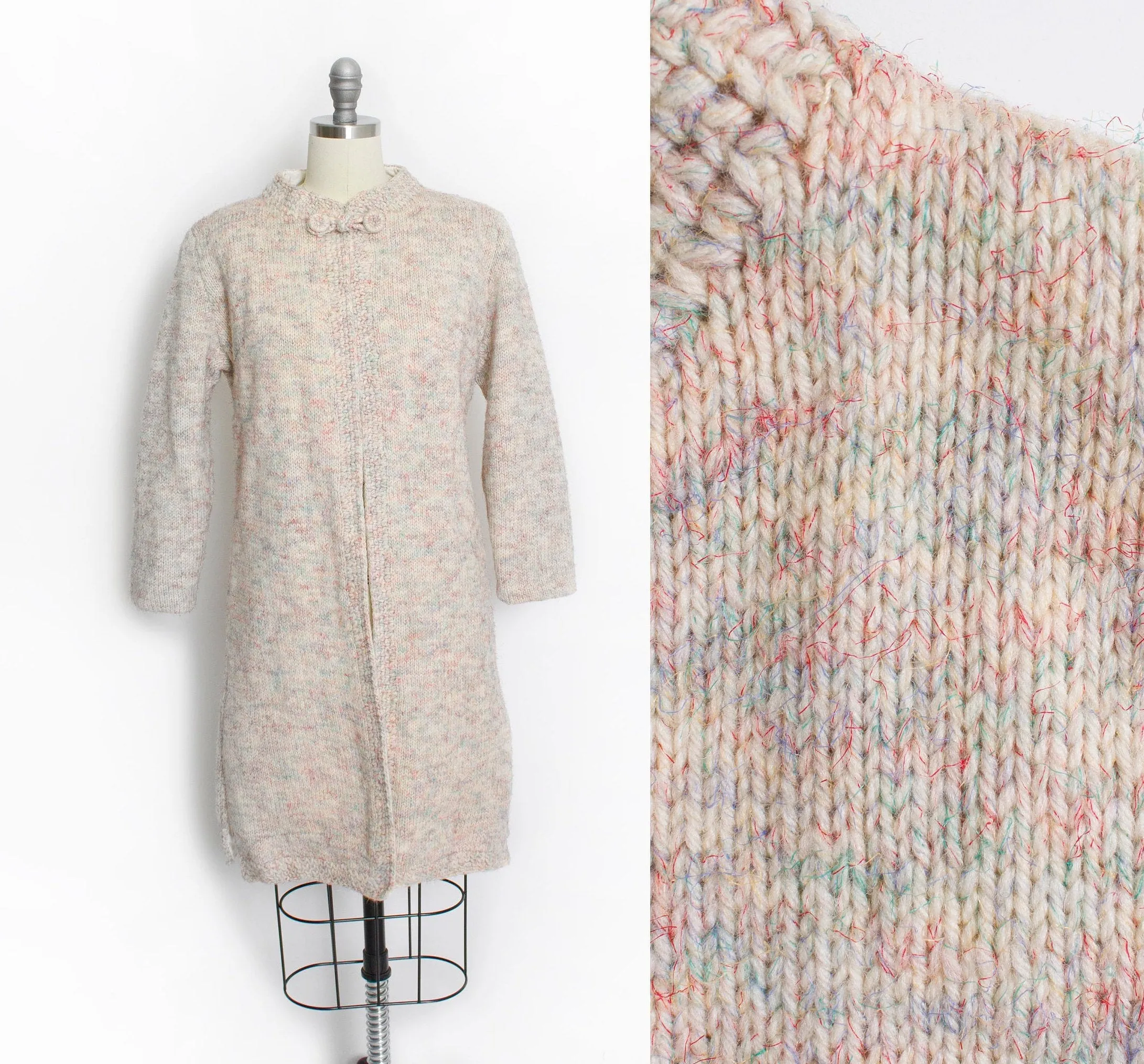 1960s Sweater Coat Beige Wool Knit Jacket M / S