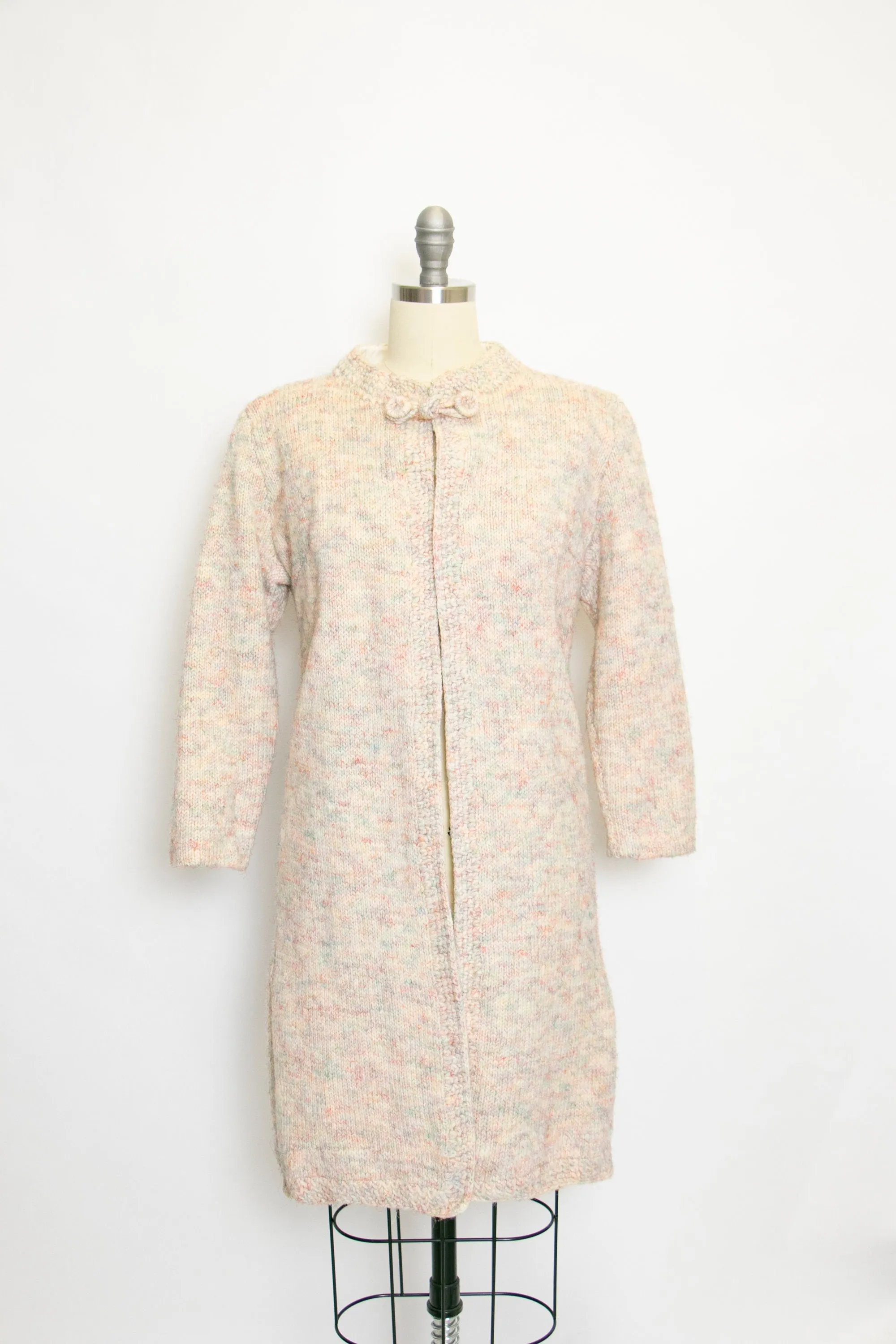 1960s Sweater Coat Beige Wool Knit Jacket M / S