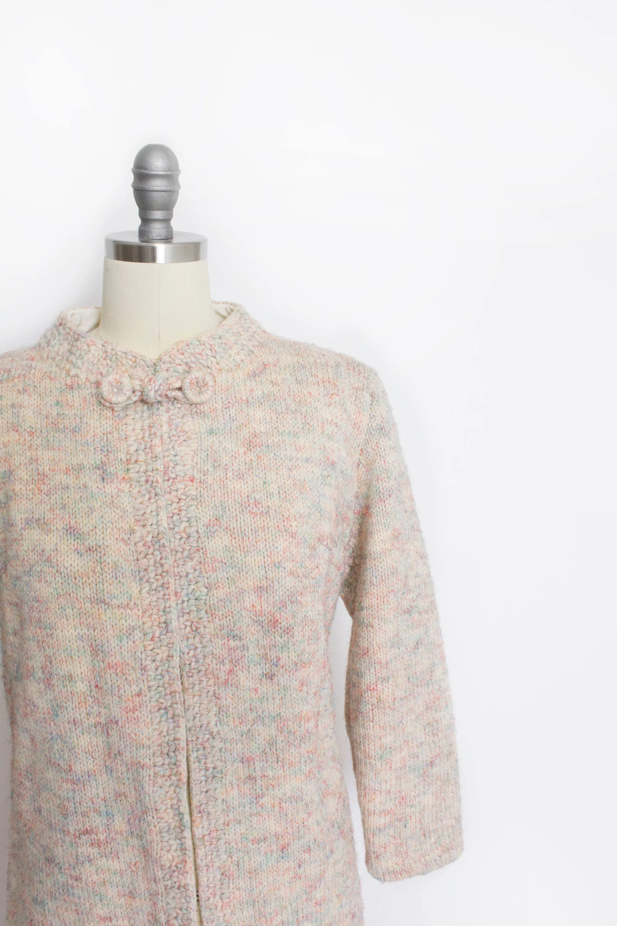 1960s Sweater Coat Beige Wool Knit Jacket M / S