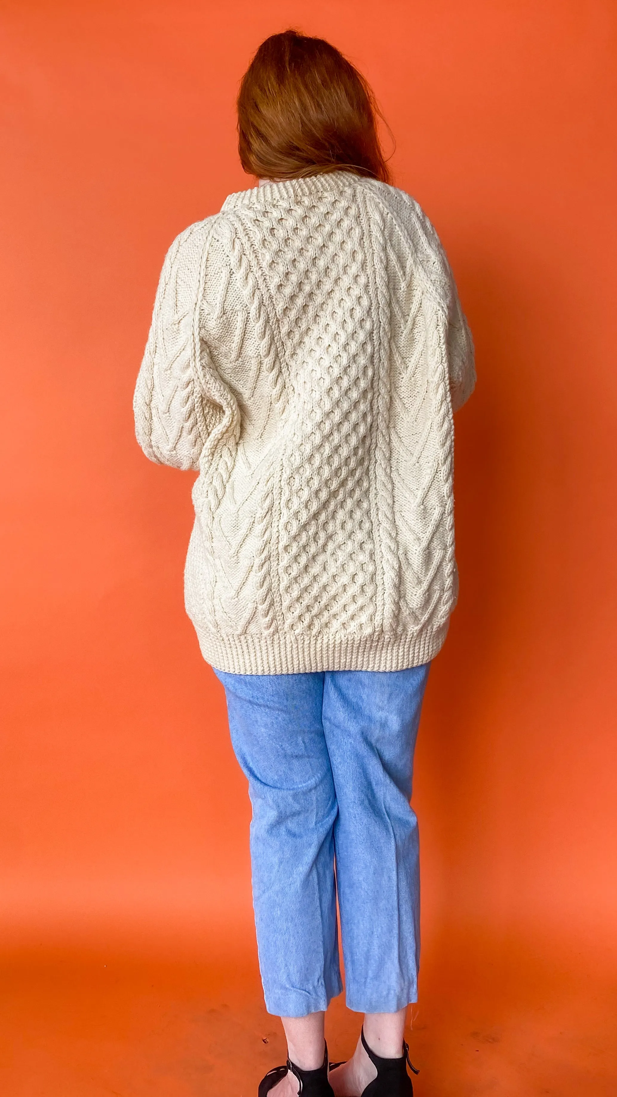 1990s Cream Cable Knit Sweater, sz. 2X-3X