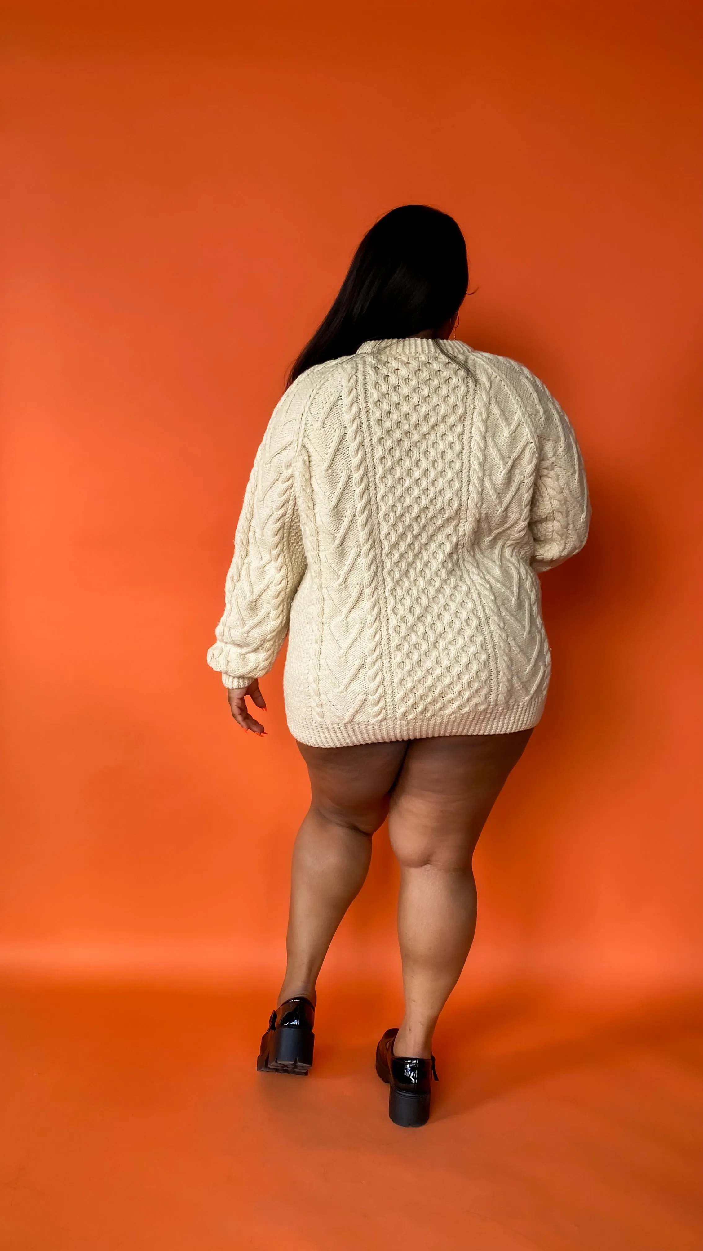 1990s Cream Cable Knit Sweater, sz. 2X-3X