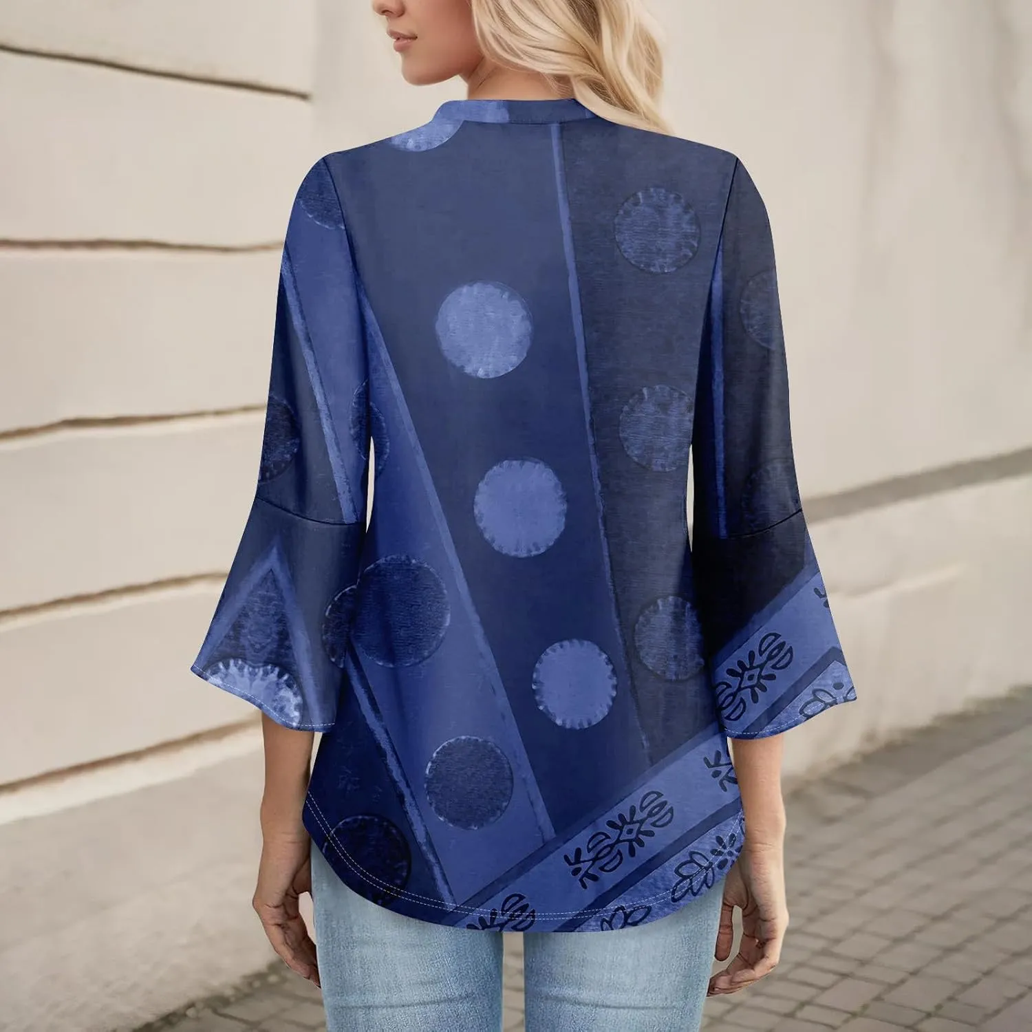 3/4 Length Sleeve Womens Tops V Neck Spring Outfits 2025 Trendy Petal Bell Sleeve Fitted Tunics Tops Shirts