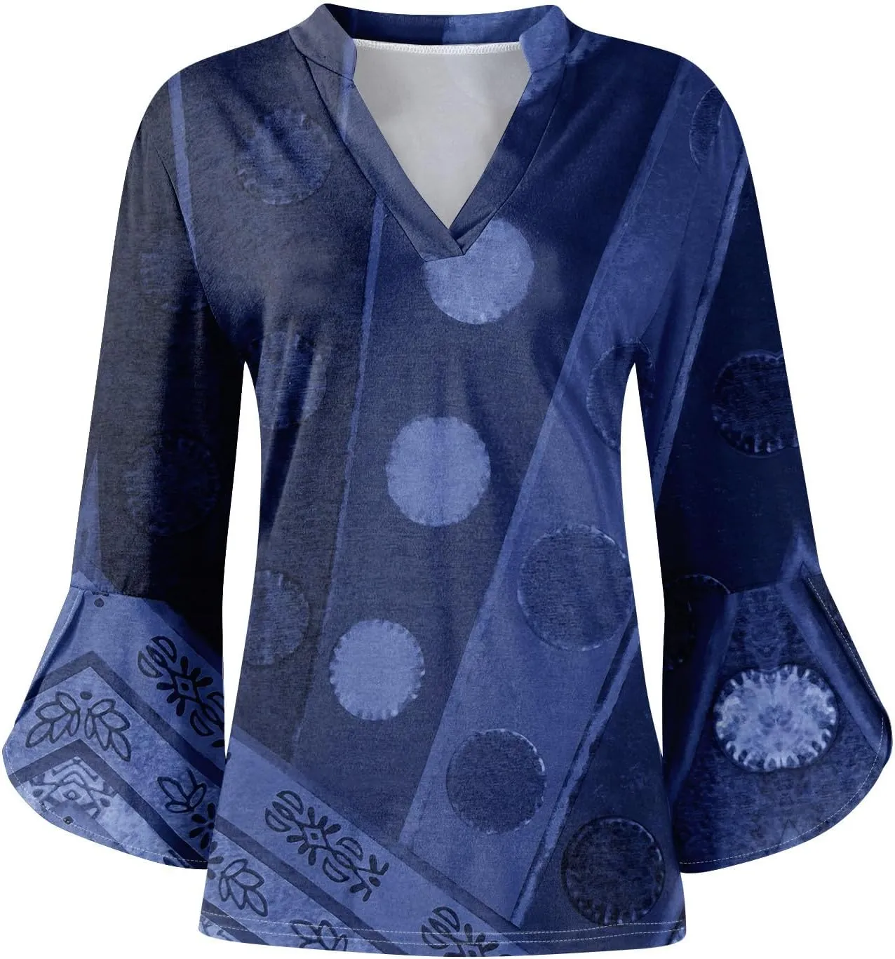 3/4 Length Sleeve Womens Tops V Neck Spring Outfits 2025 Trendy Petal Bell Sleeve Fitted Tunics Tops Shirts