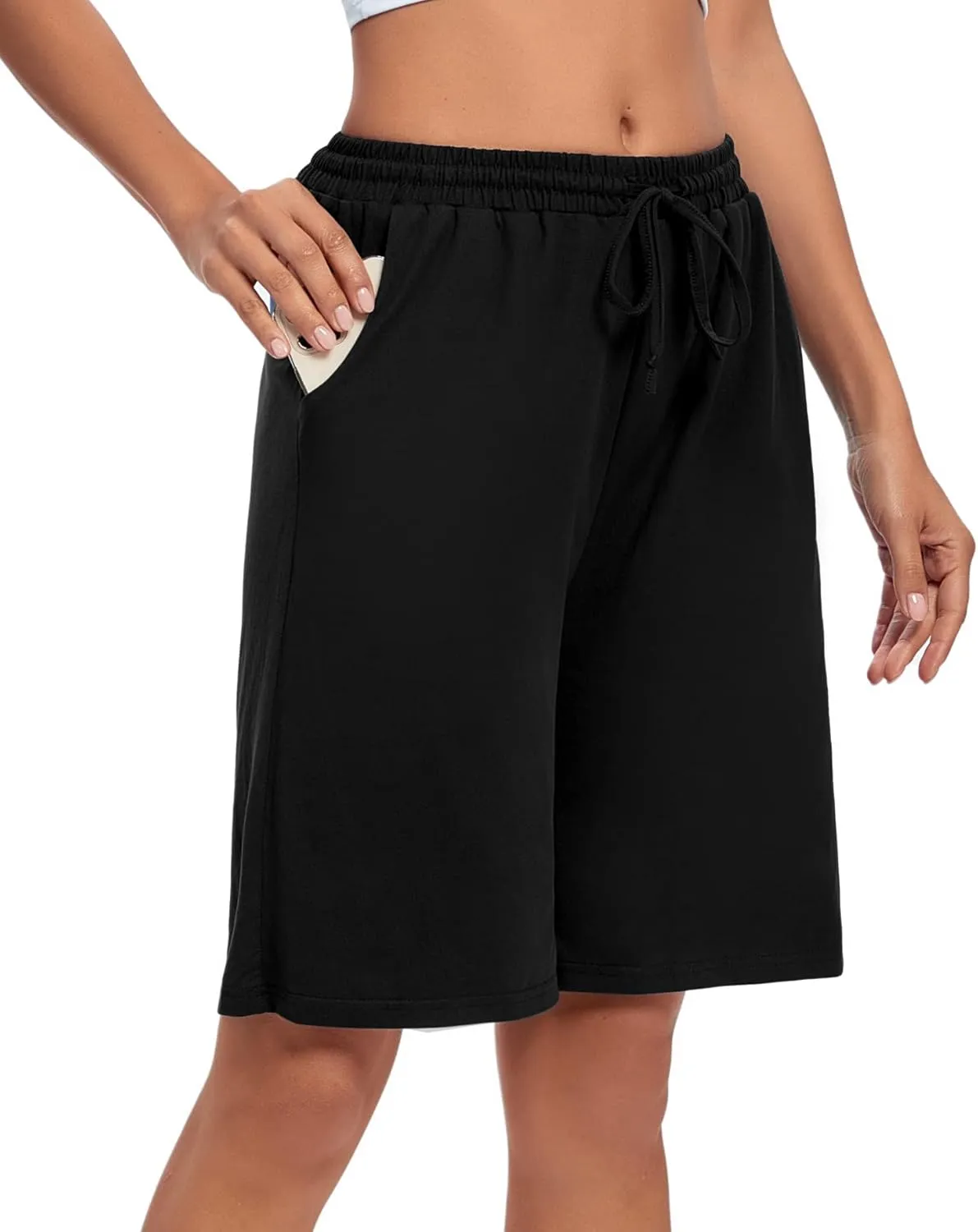 ASIMOON Womens Bermuda Shorts Lounge Athletic Shorts Loose Running Shorts Casual Long Yoga Shorts with Pockets