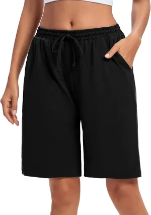 ASIMOON Womens Bermuda Shorts Lounge Athletic Shorts Loose Running Shorts Casual Long Yoga Shorts with Pockets