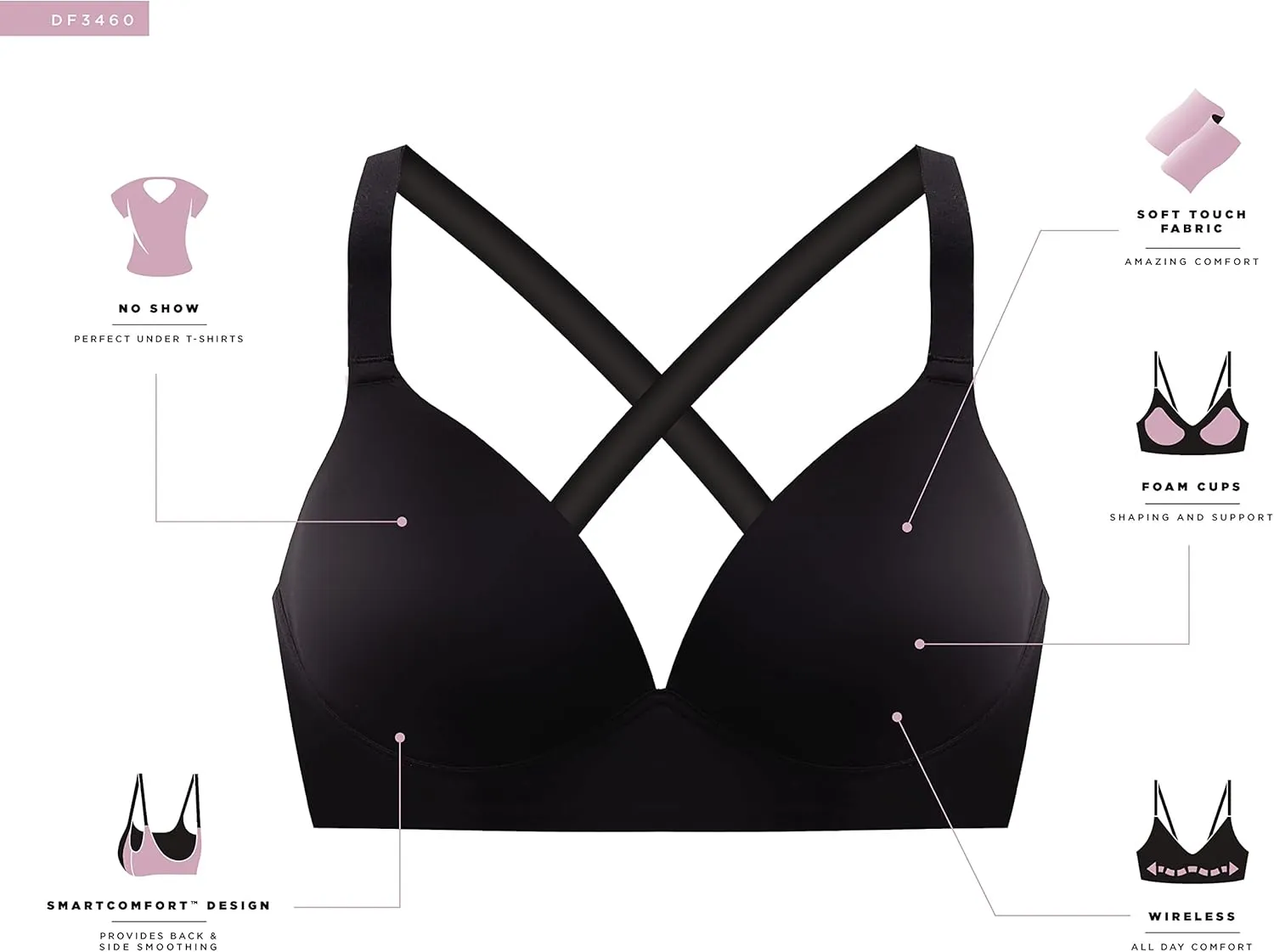 Bali Women's Comfort Revolution Wireless Bra, Soft Touch Convertible T-Shirt Bra, Full Coverage