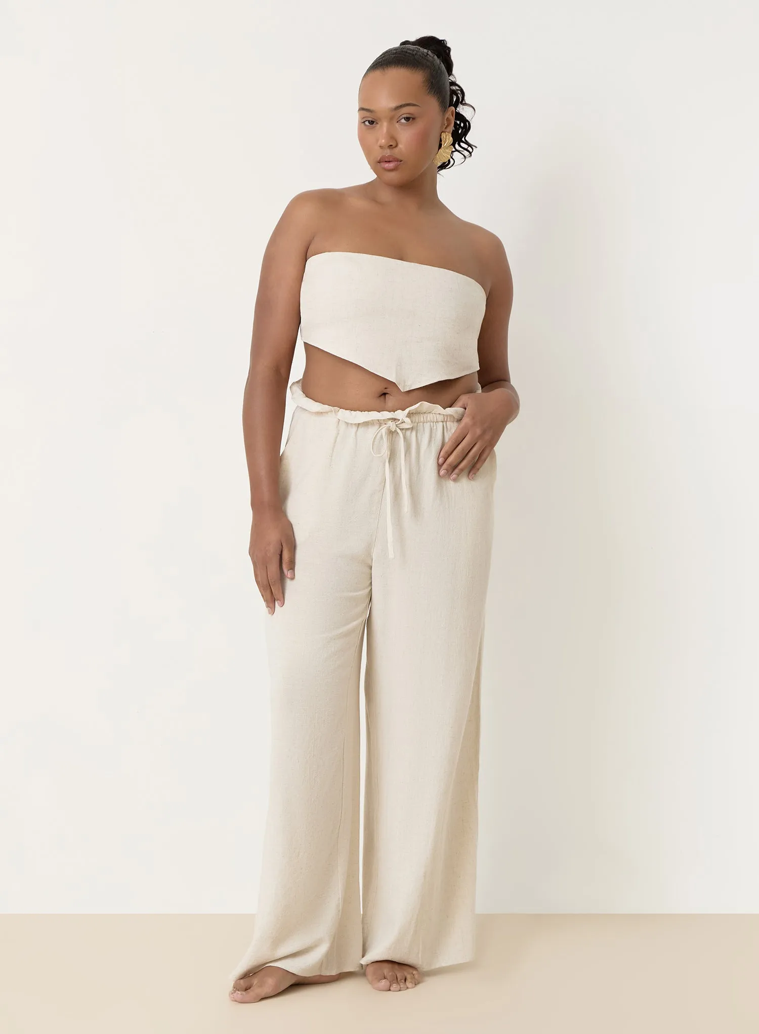 Beige Linen Drawstring Waist Trouser- Tulum