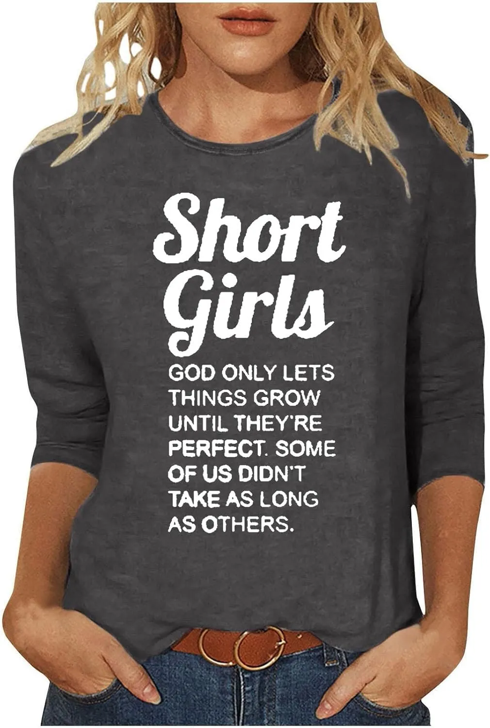 Binmer God Only Lets Things Grow Until They're Perfect Shirts for Womens 3/4 Length Sleeve Tunic Blouse Funny Sayings Tops