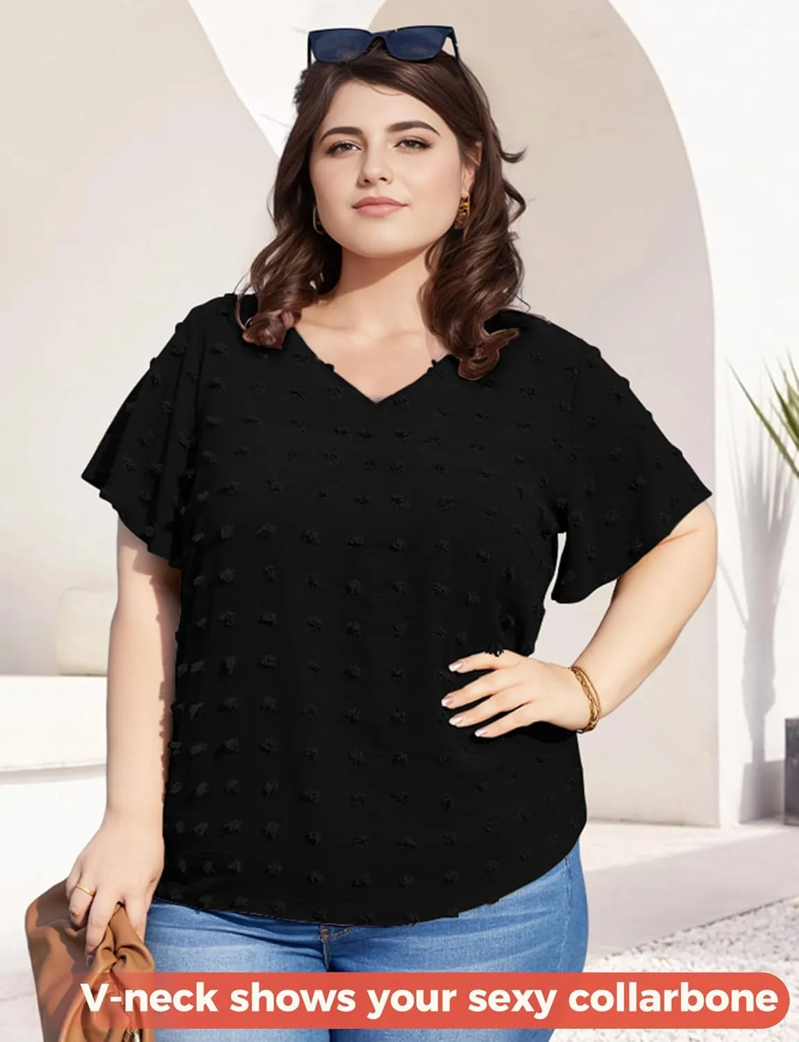 Blouses for Women Dressy Casual V Neck Ruffle Short Sleeve Flowy Tops Cute Summer Shirts Professional Business Tunic