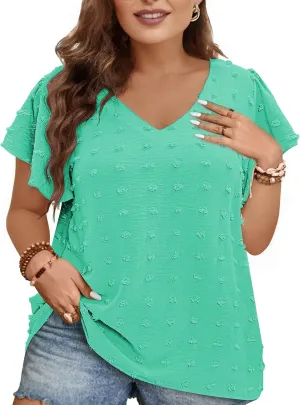 Blouses for Women Dressy Casual V Neck Ruffle Short Sleeve Flowy Tops Cute Summer Shirts Professional Business Tunic