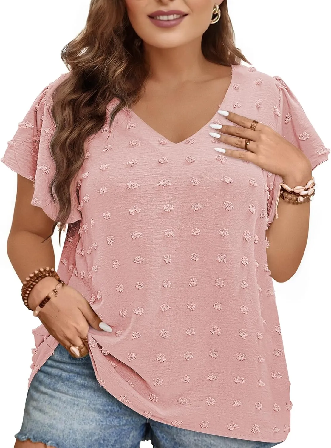 Blouses for Women Dressy Casual V Neck Ruffle Short Sleeve Flowy Tops Cute Summer Shirts Professional Business Tunic