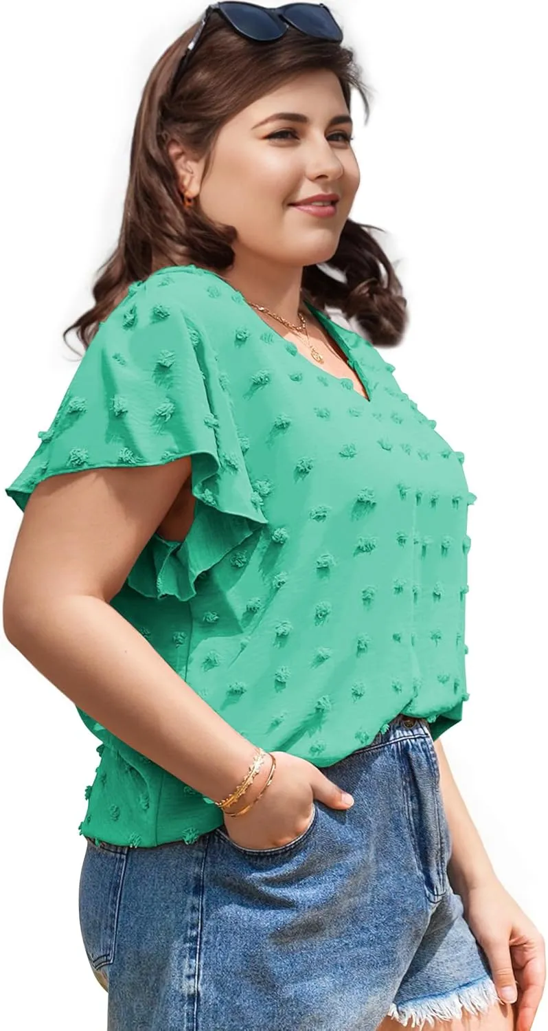 Blouses for Women Dressy Casual V Neck Ruffle Short Sleeve Flowy Tops Cute Summer Shirts Professional Business Tunic