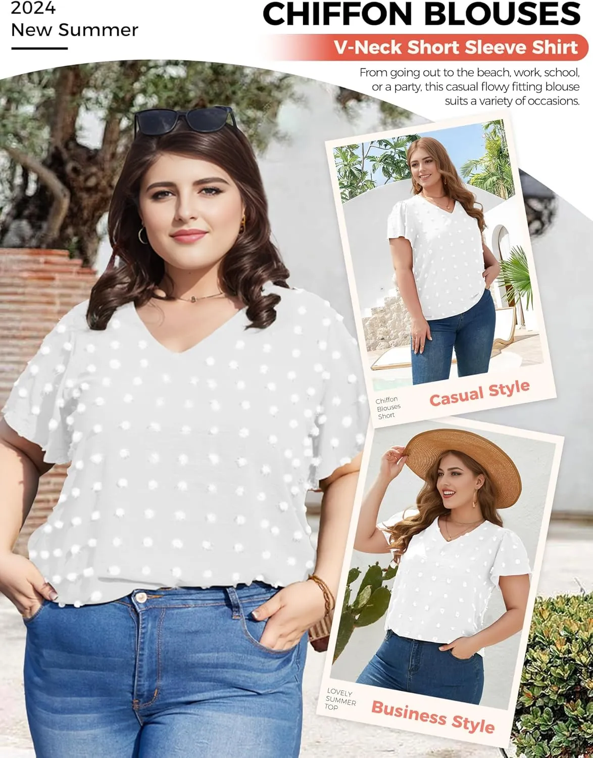 Blouses for Women Dressy Casual V Neck Ruffle Short Sleeve Flowy Tops Cute Summer Shirts Professional Business Tunic