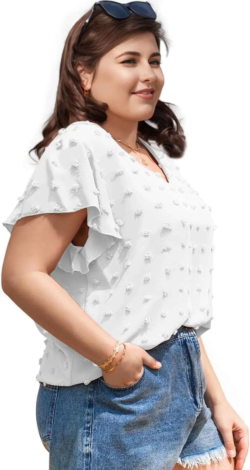 Blouses for Women Dressy Casual V Neck Ruffle Short Sleeve Flowy Tops Cute Summer Shirts Professional Business Tunic