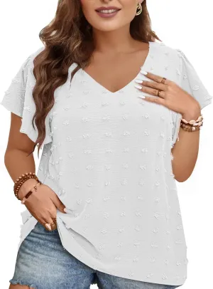 Blouses for Women Dressy Casual V Neck Ruffle Short Sleeve Flowy Tops Cute Summer Shirts Professional Business Tunic