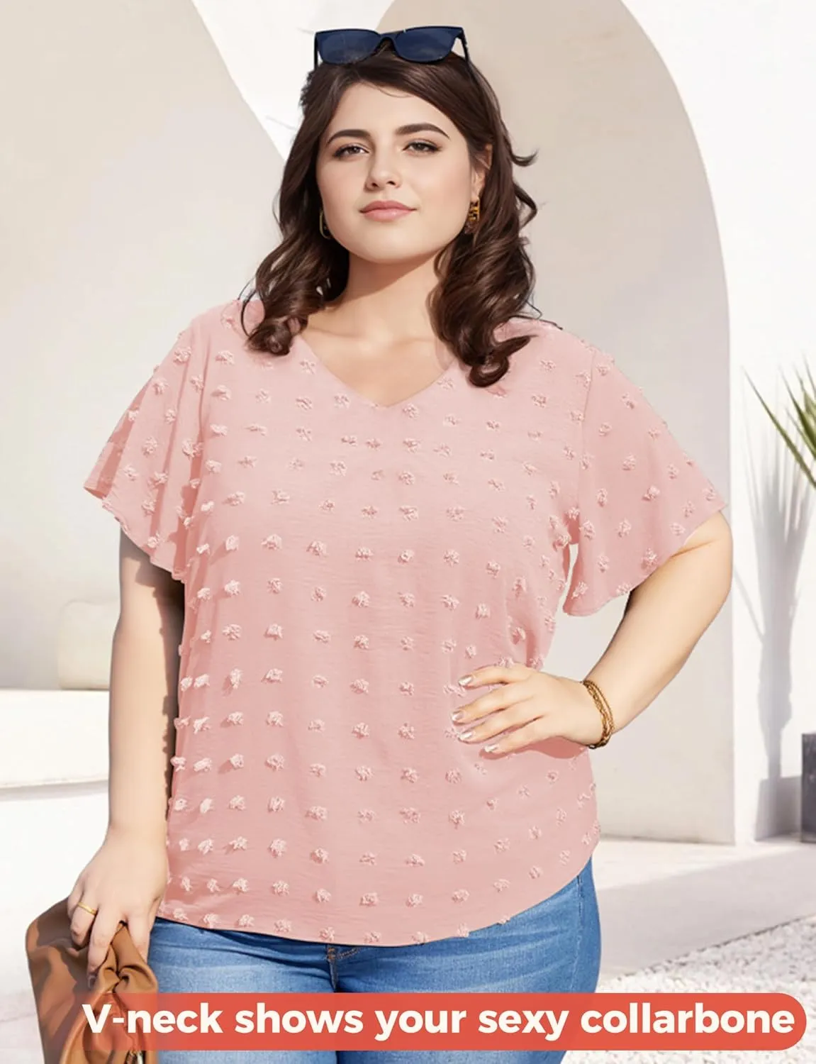 Blouses for Women Dressy Casual V Neck Ruffle Short Sleeve Flowy Tops Cute Summer Shirts Professional Business Tunic