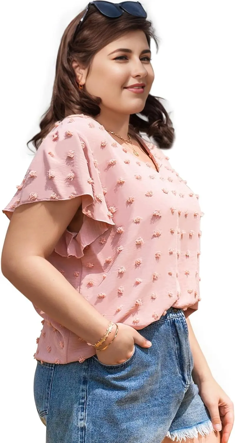 Blouses for Women Dressy Casual V Neck Ruffle Short Sleeve Flowy Tops Cute Summer Shirts Professional Business Tunic