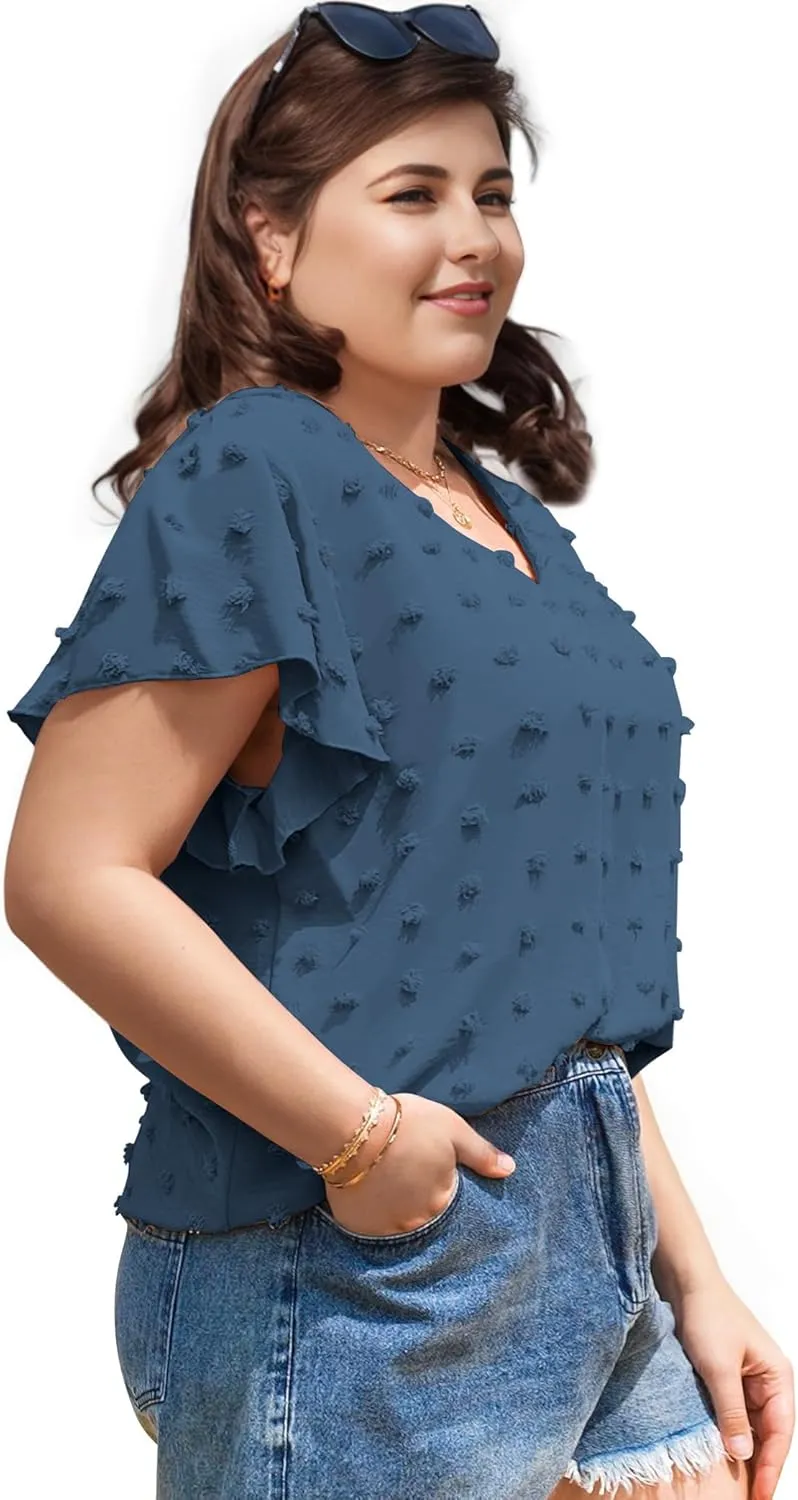 Blouses for Women Dressy Casual V Neck Ruffle Short Sleeve Flowy Tops Cute Summer Shirts Professional Business Tunic