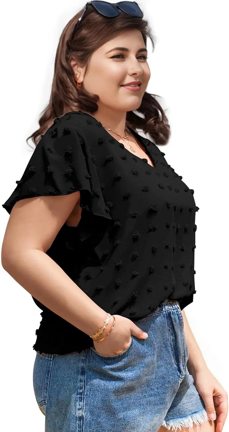 Blouses for Women Dressy Casual V Neck Ruffle Short Sleeve Flowy Tops Cute Summer Shirts Professional Business Tunic