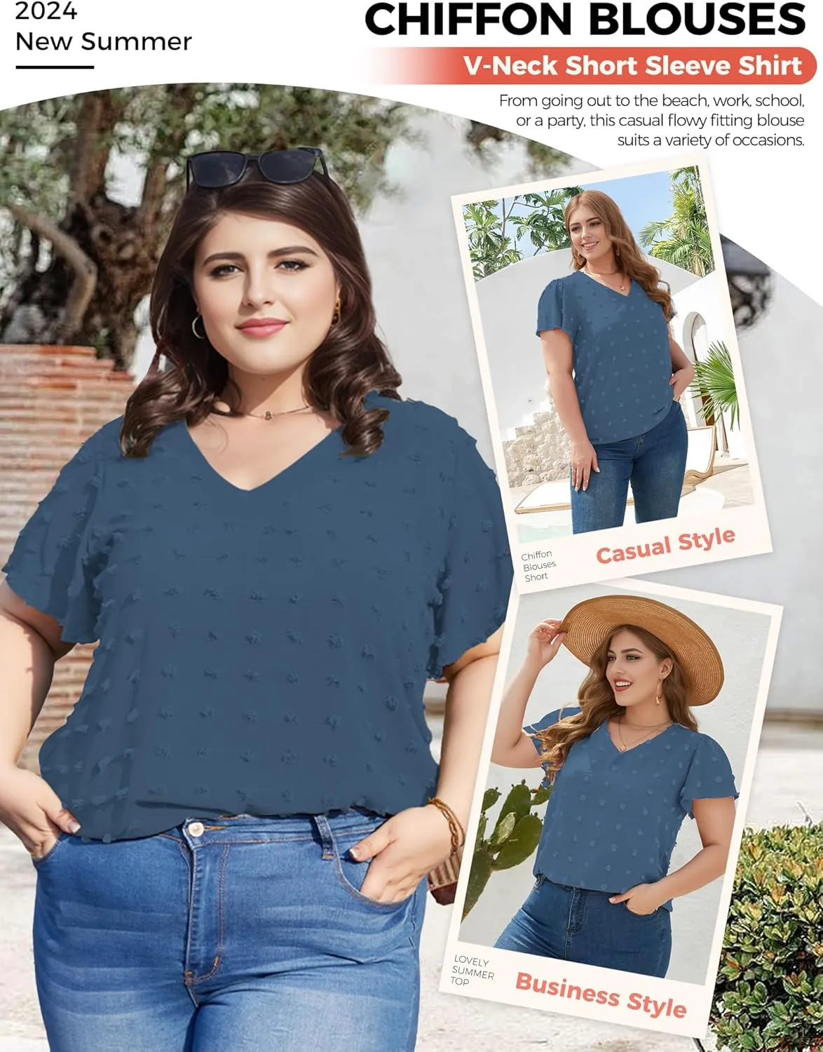 Blouses for Women Dressy Casual V Neck Ruffle Short Sleeve Flowy Tops Cute Summer Shirts Professional Business Tunic