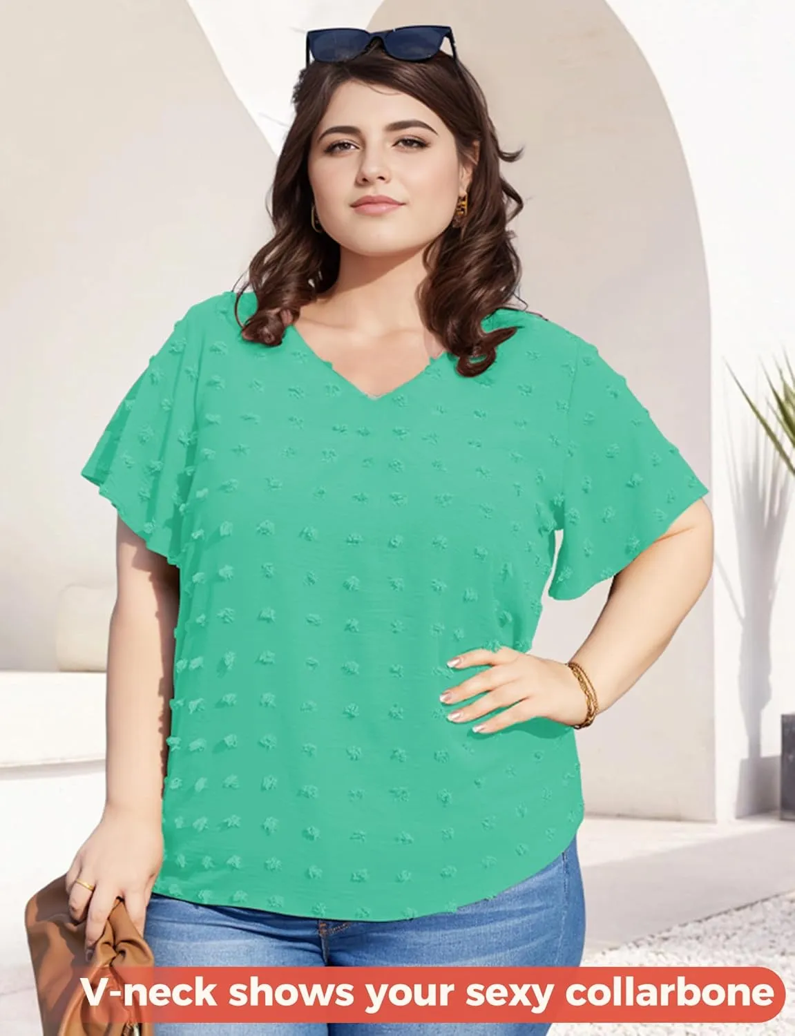 Blouses for Women Dressy Casual V Neck Ruffle Short Sleeve Flowy Tops Cute Summer Shirts Professional Business Tunic
