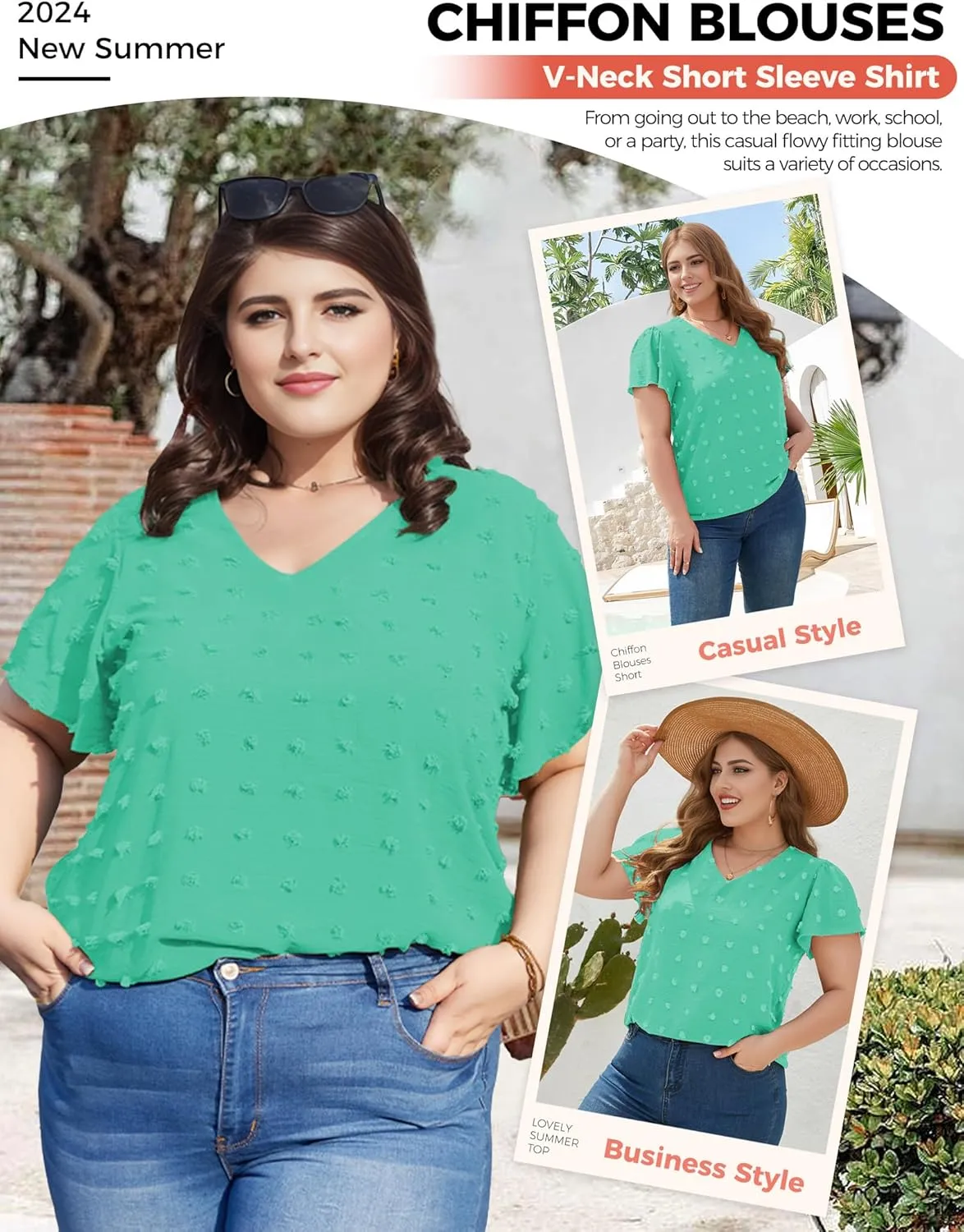 Blouses for Women Dressy Casual V Neck Ruffle Short Sleeve Flowy Tops Cute Summer Shirts Professional Business Tunic