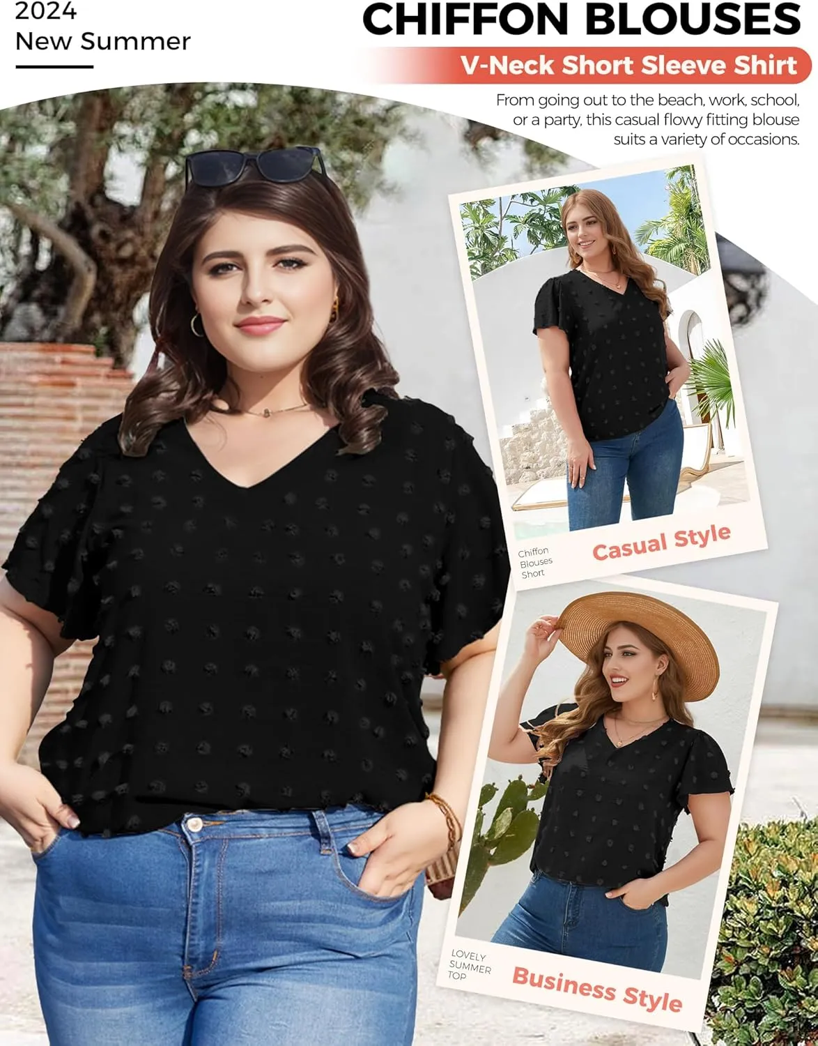 Blouses for Women Dressy Casual V Neck Ruffle Short Sleeve Flowy Tops Cute Summer Shirts Professional Business Tunic