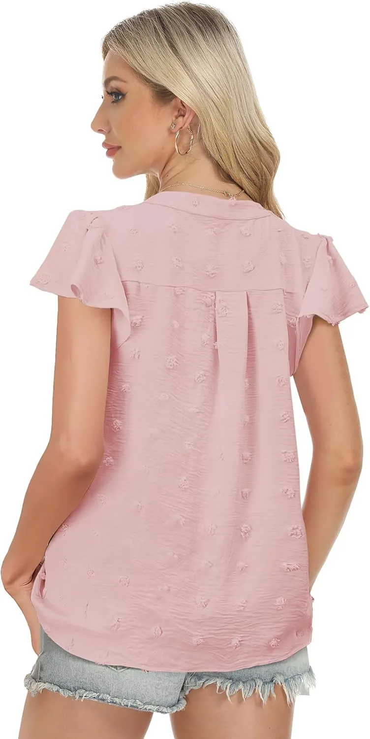 Blouses for Women Dressy Casual V Neck Ruffle Short Sleeve Flowy Tops Cute Summer Shirts Professional Business Tunic