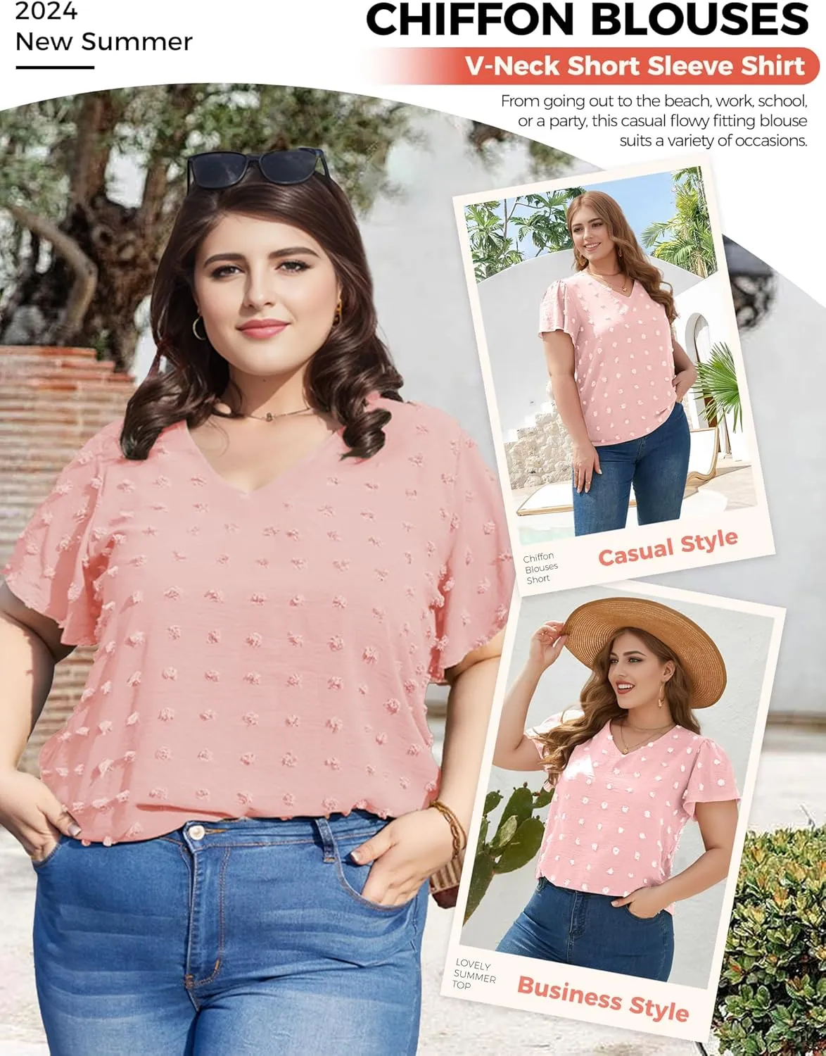 Blouses for Women Dressy Casual V Neck Ruffle Short Sleeve Flowy Tops Cute Summer Shirts Professional Business Tunic