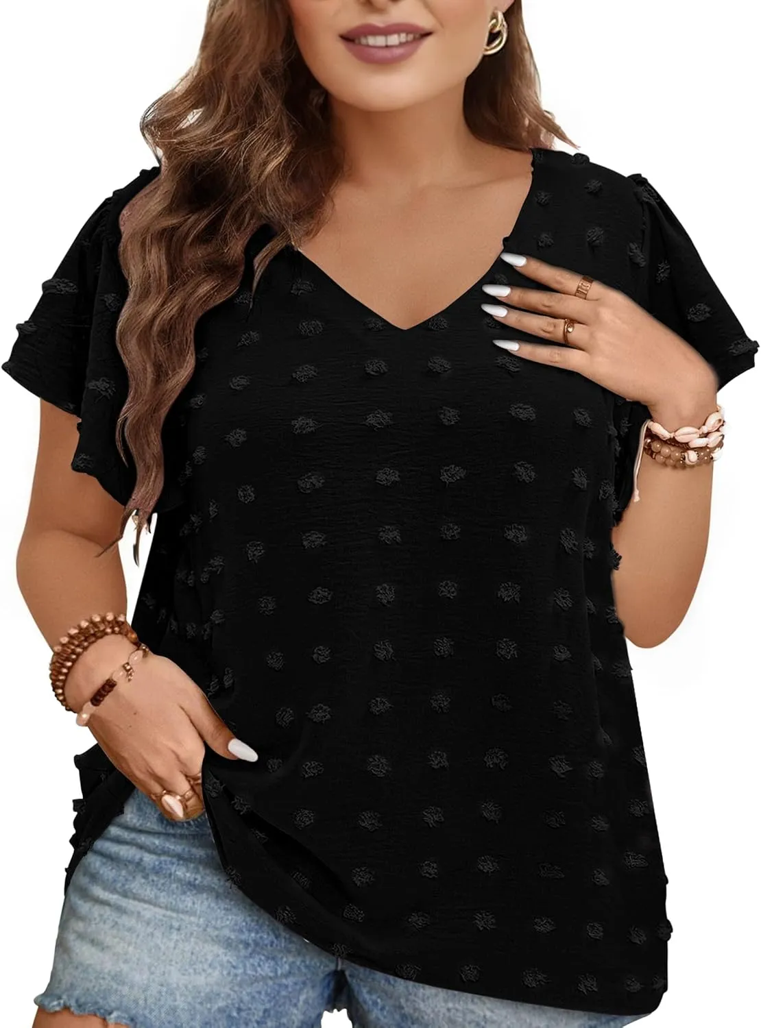 Blouses for Women Dressy Casual V Neck Ruffle Short Sleeve Flowy Tops Cute Summer Shirts Professional Business Tunic