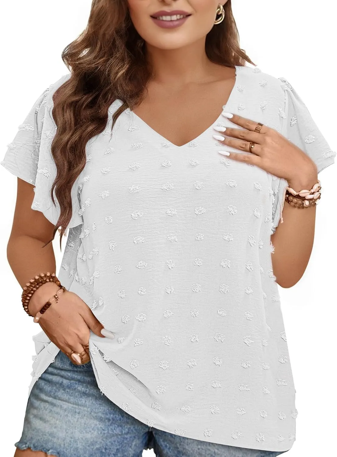 Blouses for Women Dressy Casual V Neck Ruffle Short Sleeve Flowy Tops Cute Summer Shirts Professional Business Tunic