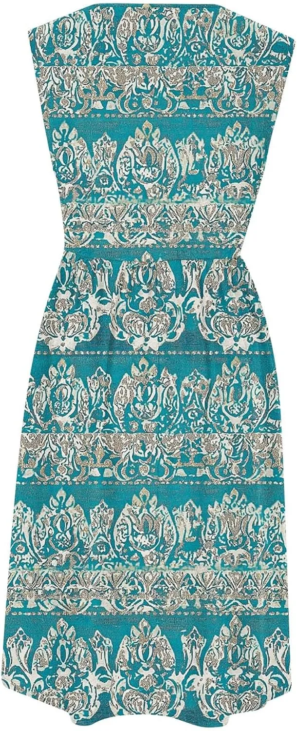 Casual Summer Dresses for Women Sleeveless Floral Midi Dress Ruffle Hem Crew Neck Dress Business Casual Outfits