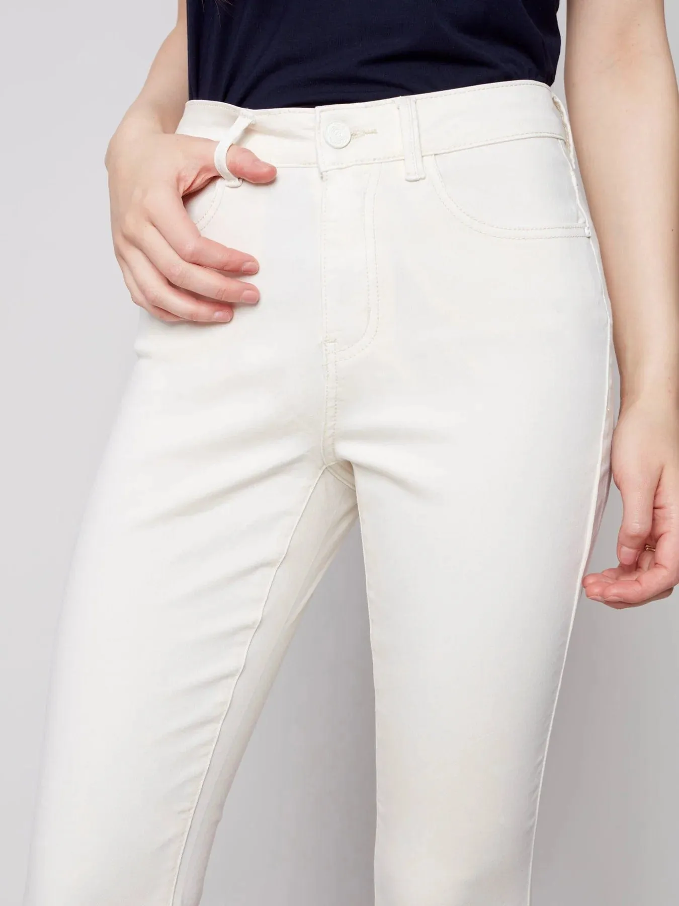 Charlie B Bootcut Twill Pants with Raw Hem Basil - C5403-618A