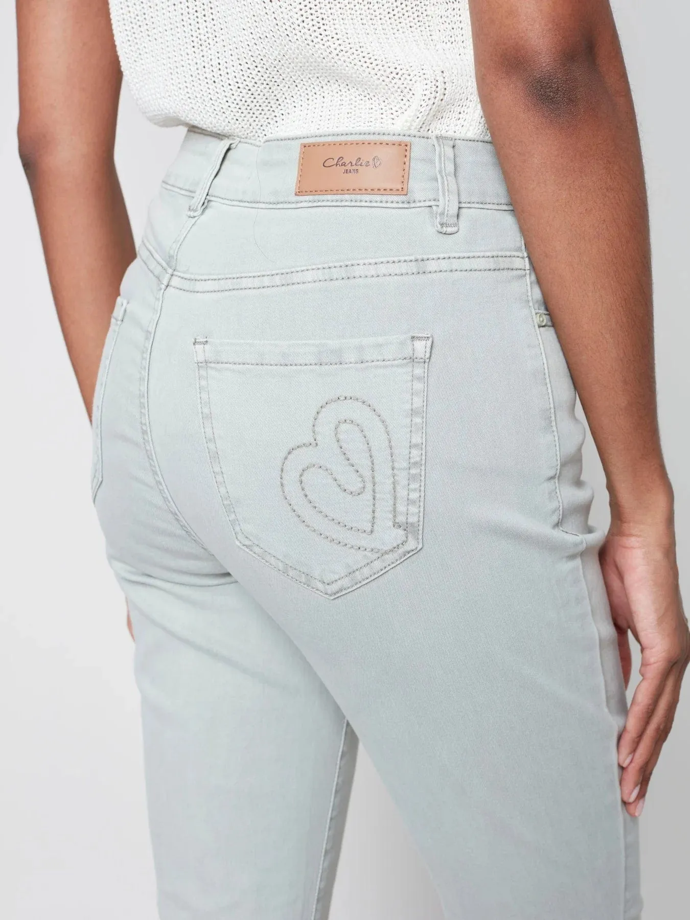Charlie B Bootcut Twill Pants with Raw Hem Basil - C5403-618A