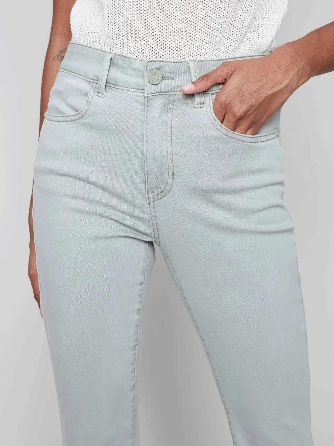 Charlie B Bootcut Twill Pants with Raw Hem Basil - C5403-618A