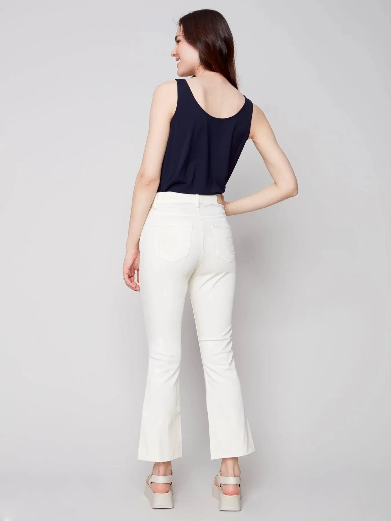 Charlie B Bootcut Twill Pants with Raw Hem Basil - C5403-618A