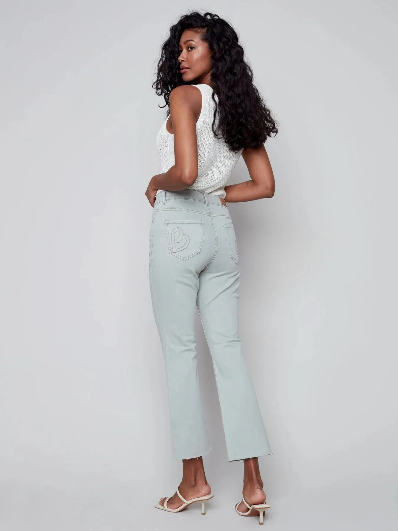 Charlie B Bootcut Twill Pants with Raw Hem Basil - C5403-618A