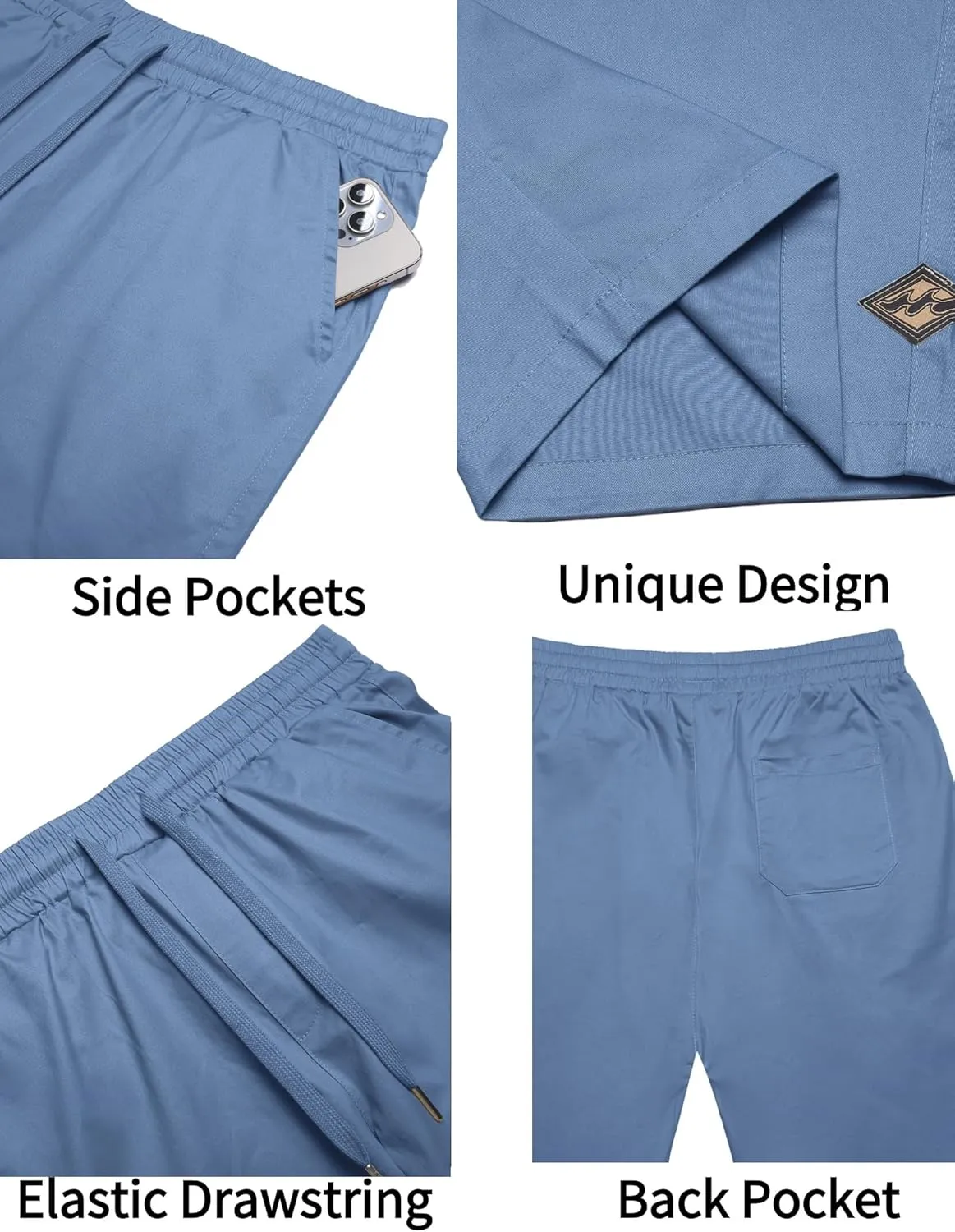 COOFANDY Mens Casual Shorts Cotton Elastic Drawstring Shorts Summer Beach Chino Shorts