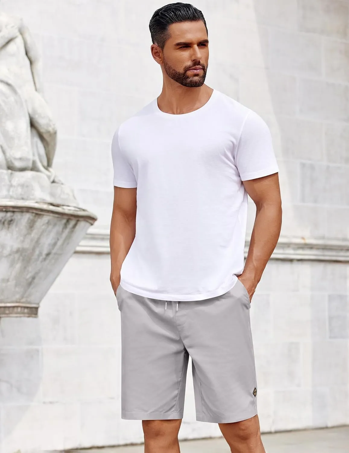 COOFANDY Mens Casual Shorts Cotton Elastic Drawstring Shorts Summer Beach Chino Shorts