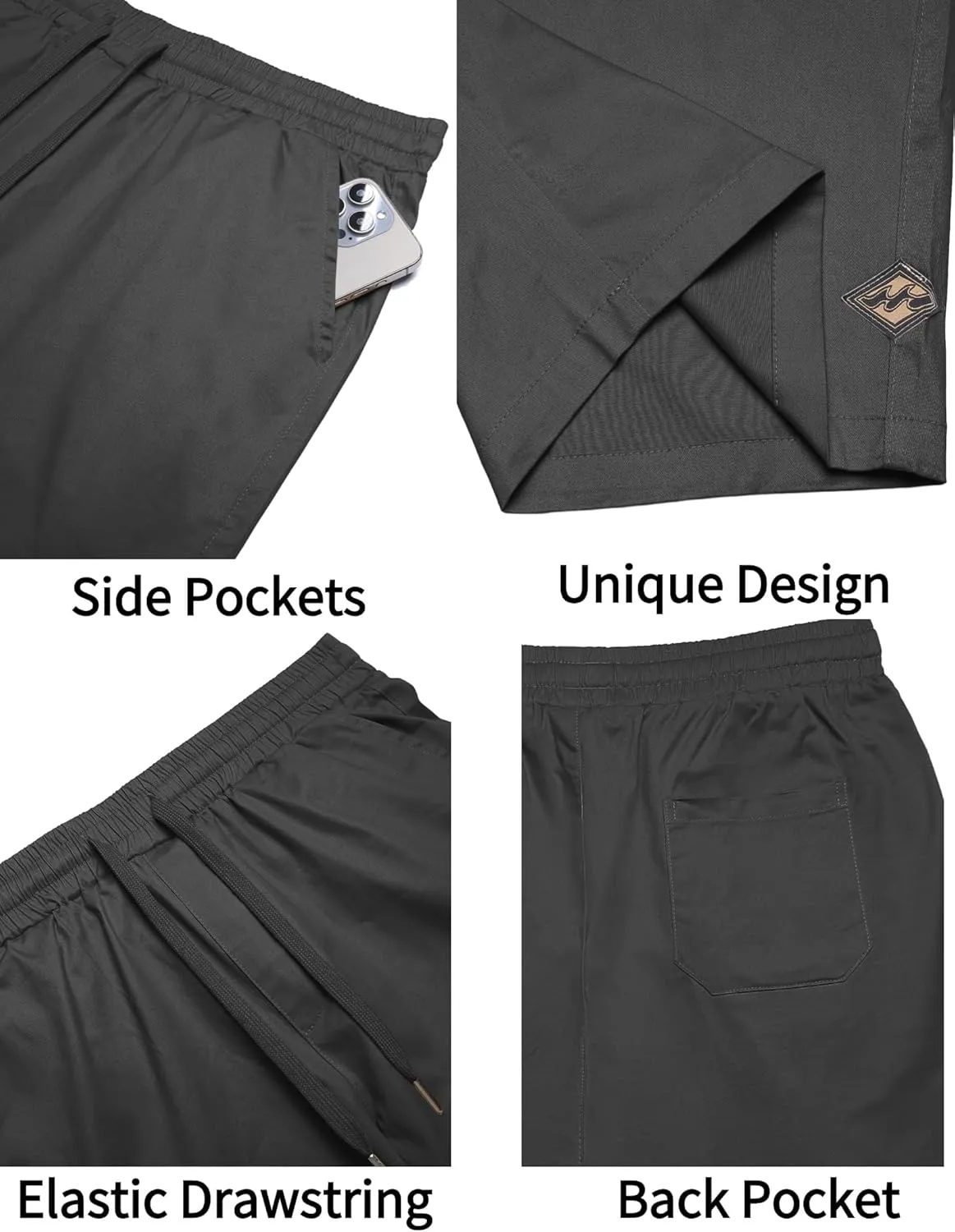 COOFANDY Mens Casual Shorts Cotton Elastic Drawstring Shorts Summer Beach Chino Shorts