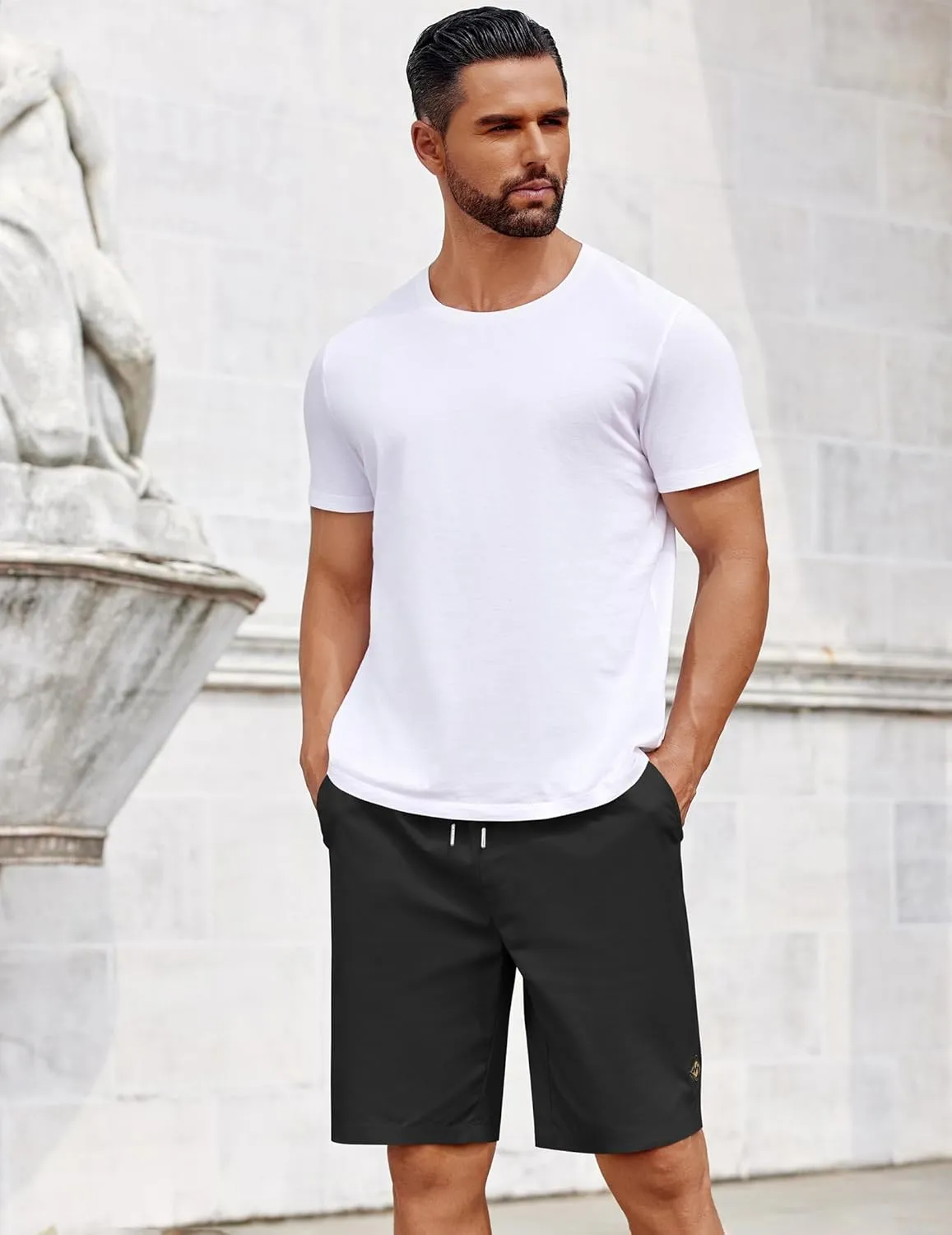 COOFANDY Mens Casual Shorts Cotton Elastic Drawstring Shorts Summer Beach Chino Shorts