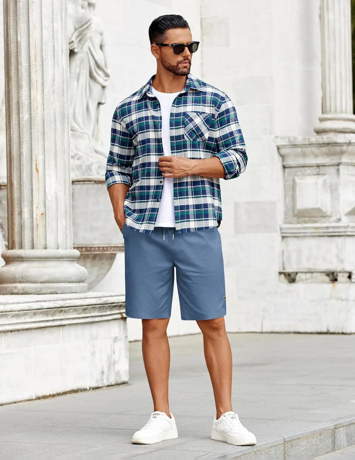 COOFANDY Mens Casual Shorts Cotton Elastic Drawstring Shorts Summer Beach Chino Shorts