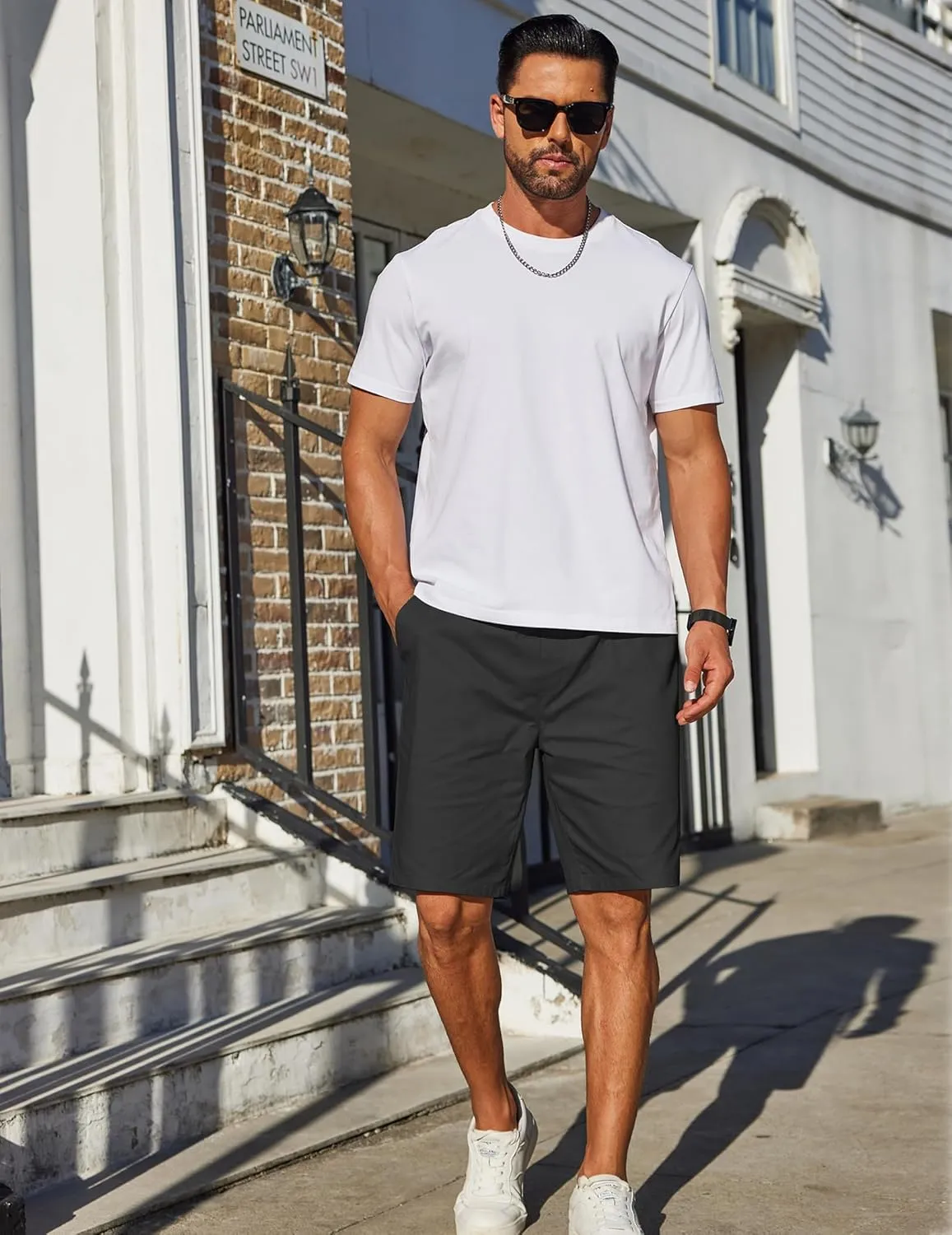COOFANDY Mens Casual Shorts Cotton Elastic Drawstring Shorts Summer Beach Chino Shorts
