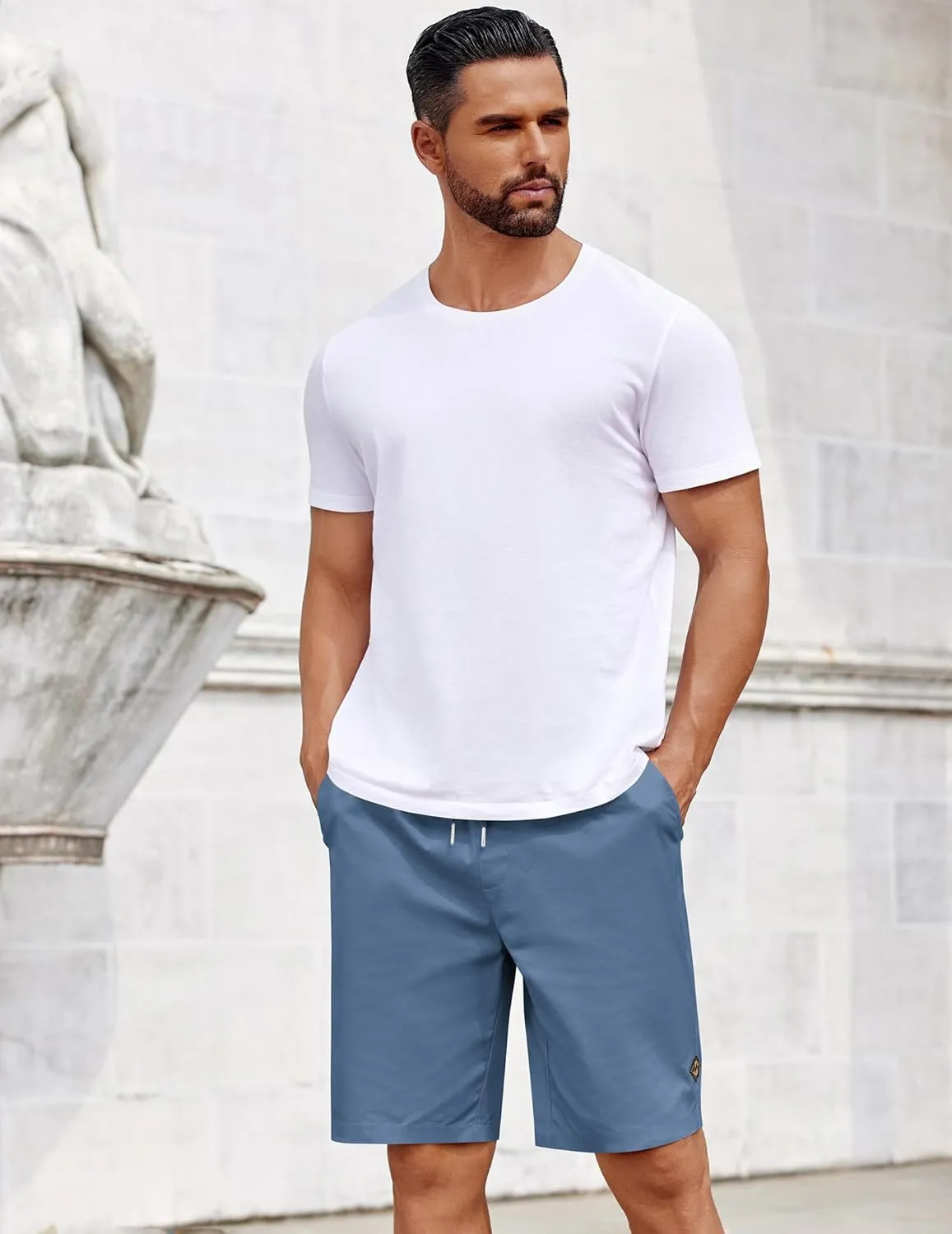 COOFANDY Mens Casual Shorts Cotton Elastic Drawstring Shorts Summer Beach Chino Shorts