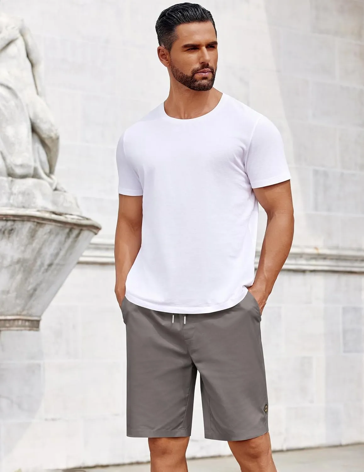 COOFANDY Mens Casual Shorts Cotton Elastic Drawstring Shorts Summer Beach Chino Shorts