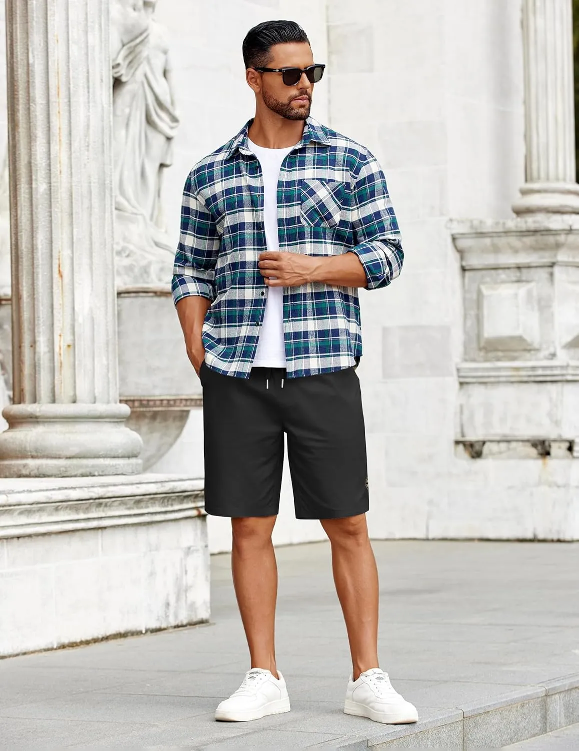 COOFANDY Mens Casual Shorts Cotton Elastic Drawstring Shorts Summer Beach Chino Shorts