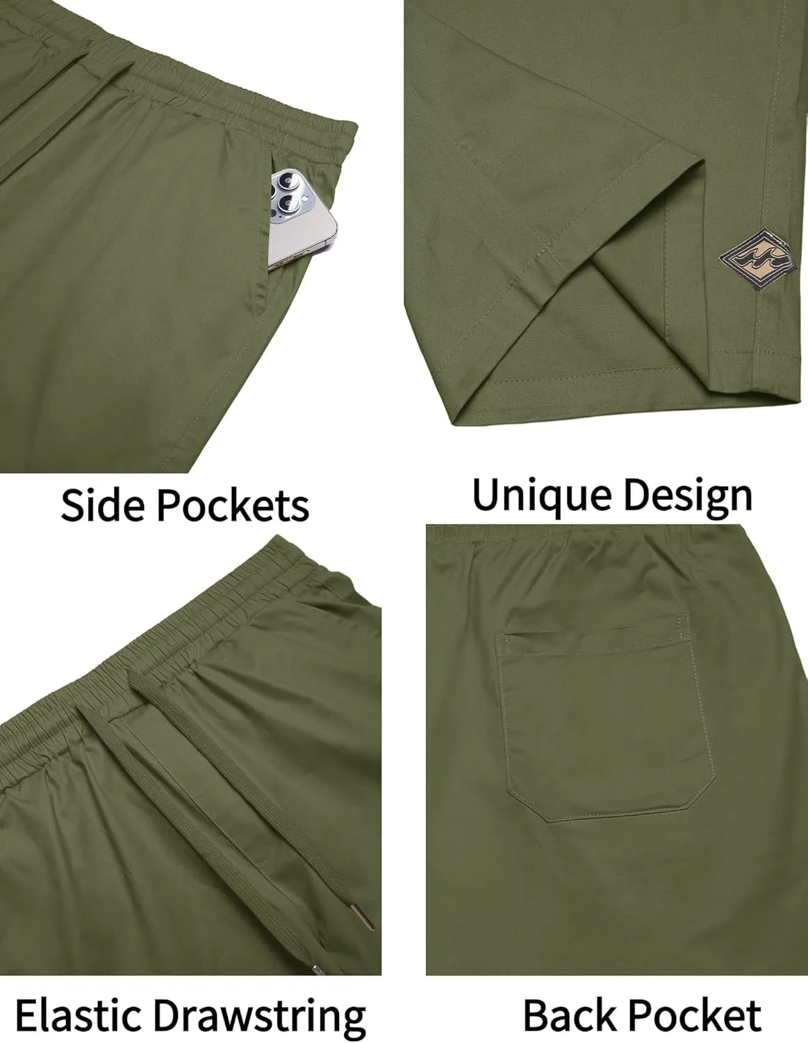 COOFANDY Mens Casual Shorts Cotton Elastic Drawstring Shorts Summer Beach Chino Shorts