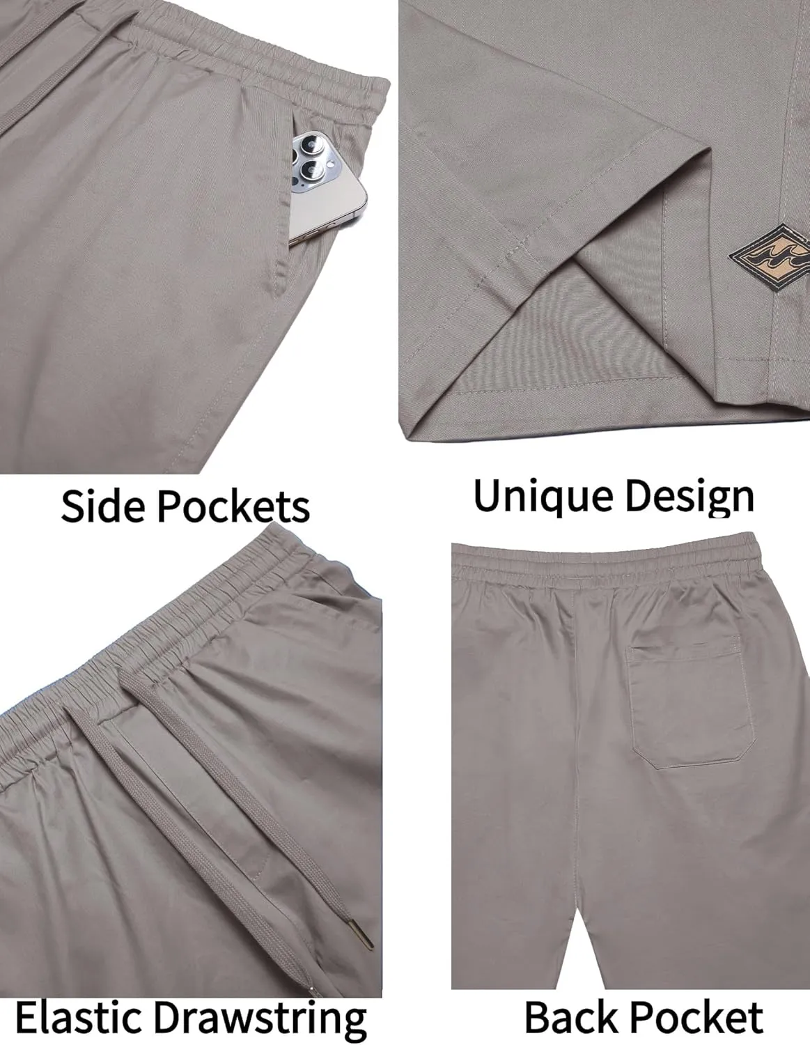 COOFANDY Mens Casual Shorts Cotton Elastic Drawstring Shorts Summer Beach Chino Shorts